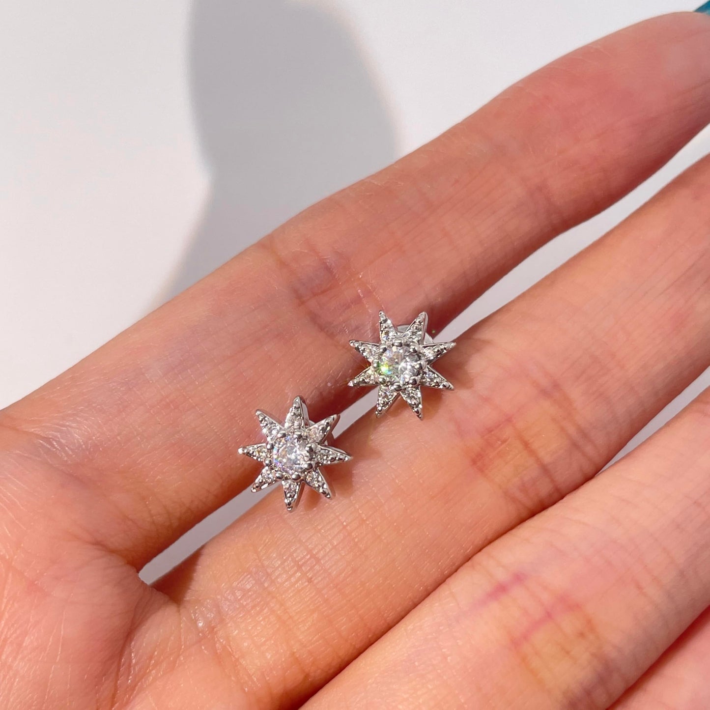 Warm Fortune 18K Gold Plated Star & Round Shape Cubic Zirconia Stud Earrings for Women Hypoallergenic - Valentine's Day, Mother's Day, Birthday Gift for Her