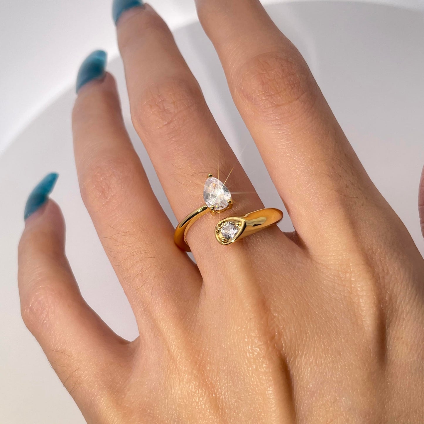 Warm Fortune Marquise & Round Promise Ring for Her - 18K Gold Plated Cubic Zirconia,Stackable Gift Valentine's Day, Fashion & Daily Elegant Wear,Adjustable