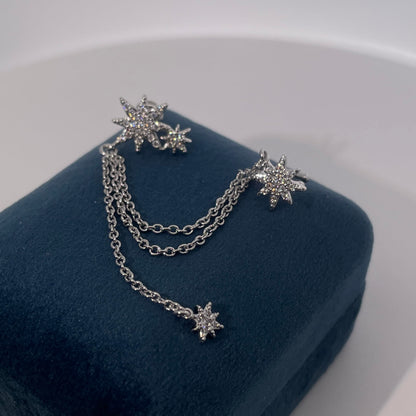 Warm Fortune 18K Gold Plated Star Cubic Zirconia Ear Cuff Chain Earrings for Women Hypoallergenic - Valentine's Day, Mother's Day, Birthday Gift for Her