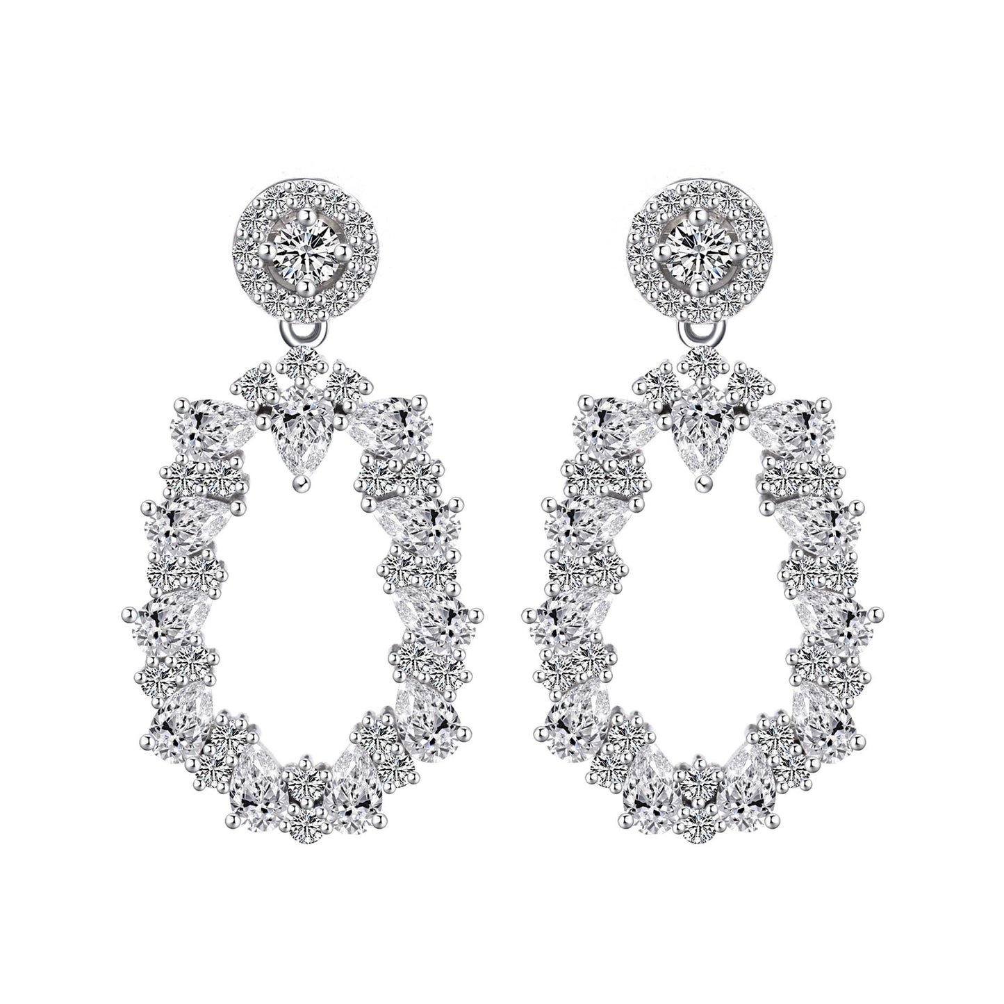 Warm Fortune Moissanite Drop Earrings for Women, DE VVS, 925 Sterling Silver with 18K White Gold Plated Hypoallergenic