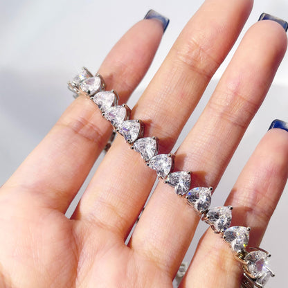 Warm Fortune Pear Stone Tennis Bracelet for Women, White Gold Plated, Clear CZ, 8 Inch, Graduated Pear Stone Design
