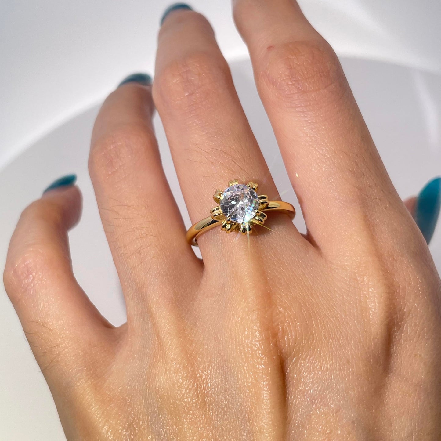 Warm Fortune Cubic Zirconia Engagement Ring for Women, 925 Sterling Silver with 18K Gold Plated Anniversary Ring, Gift for Her Promise Ring