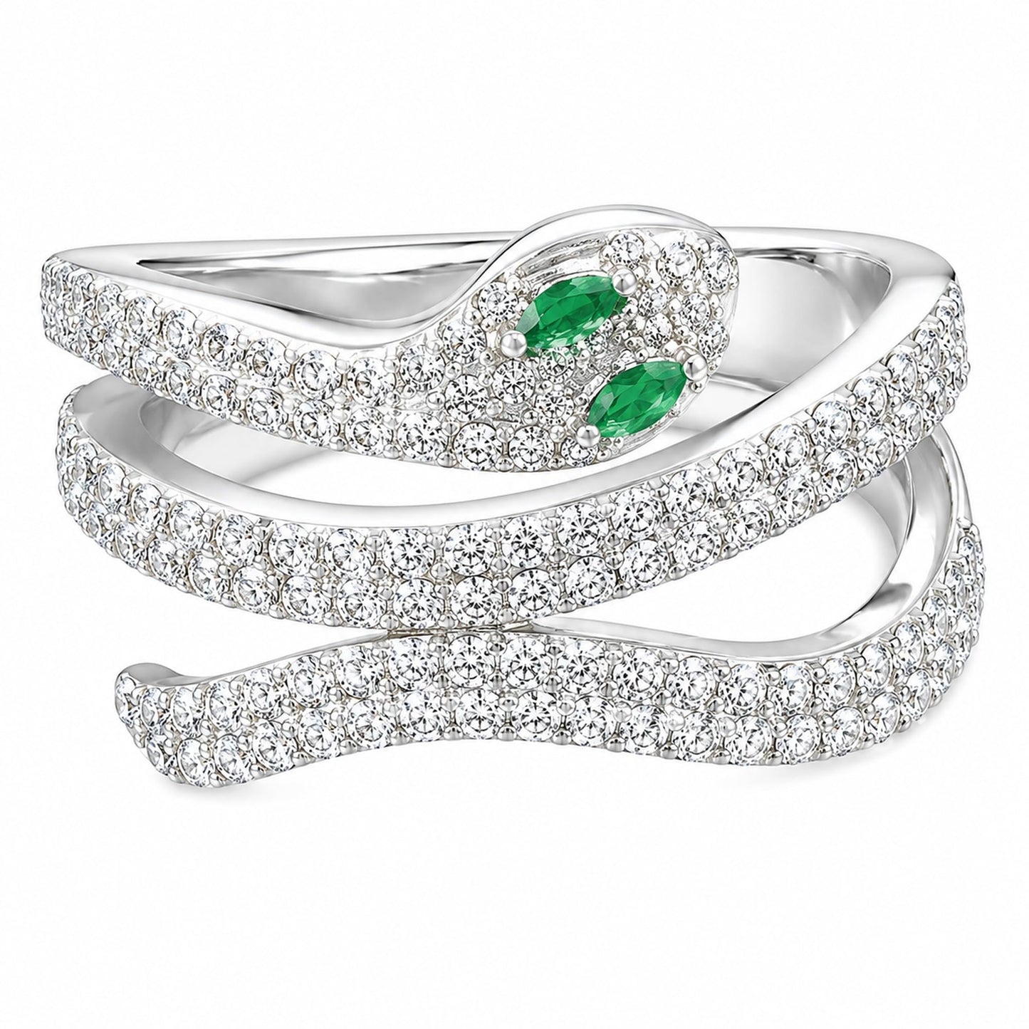 Warm Fortune Emerald Eye Full Paved Snake Promise Ring for Her - 18K Gold Plated Cubic Zirconia, Stackable Gift Valentine's Day, Fashion & Daily Elegant Wear, Size 6-8