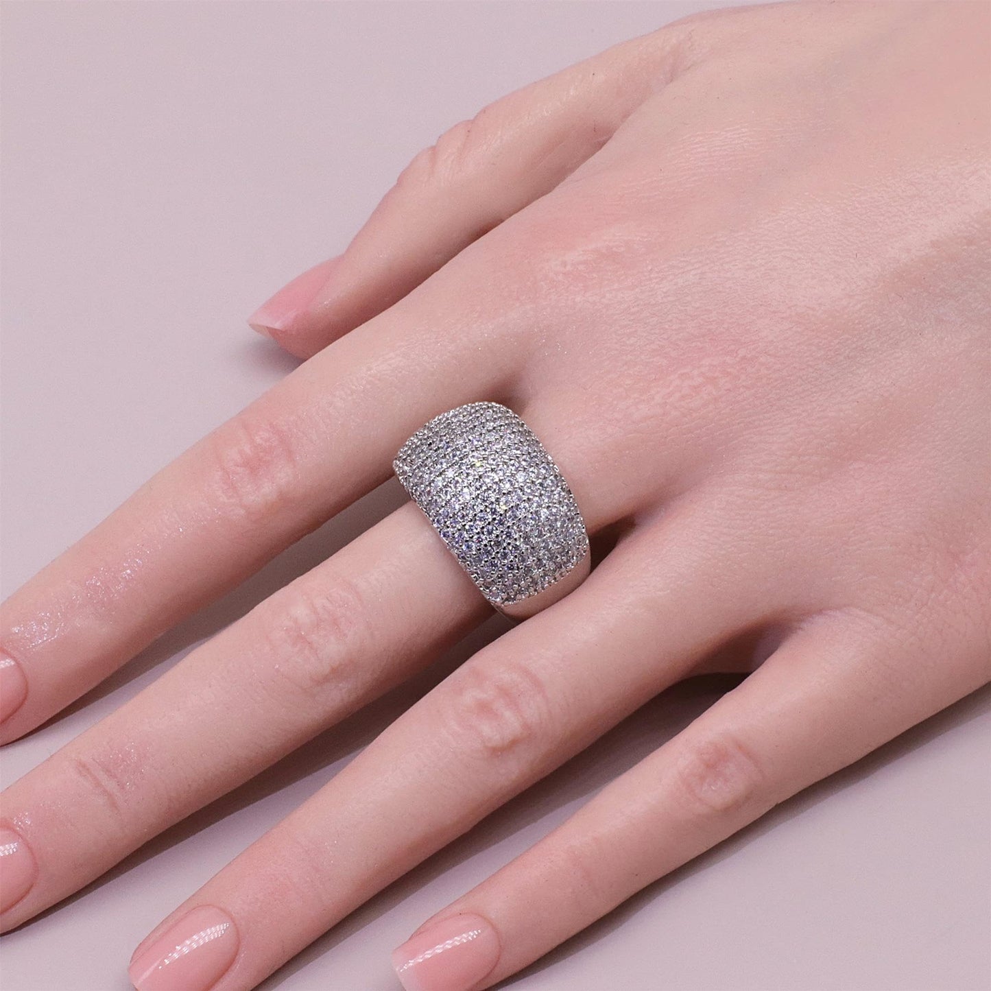Warm Fortune Pavé Dome Band Ring - 18K Gold Plated Cubic Zirconia Stackable Gift for Women, Daily Fashion Wear & Casual Accessory, Size 8