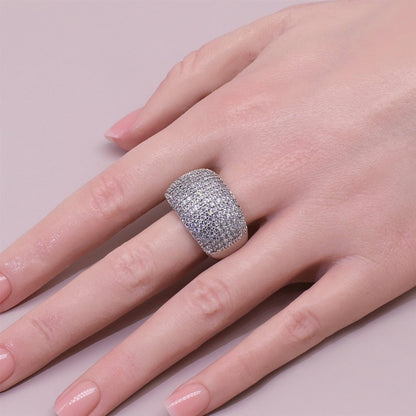 Warm Fortune Pavé Dome Band Ring - 18K Gold Plated Cubic Zirconia Stackable Gift for Women, Daily Fashion Wear & Casual Accessory, Size 8