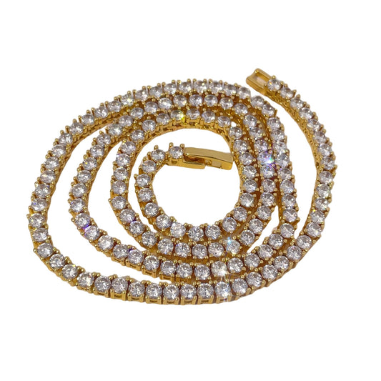 Warm Fortune Tennis Chain Necklace for Women Men,Iced Out Gold Plated Cubic Zirconia,16inch Chain,Hip Hop Street Style Fashion Jewelry