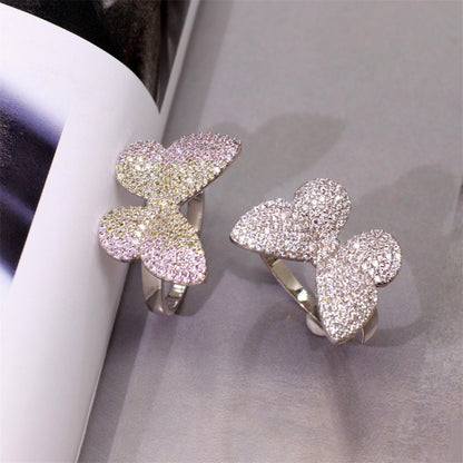 Warm Fortune Butterfly Promise Ring for Her - 18K Gold Plated Cubic Zirconia, Fashion Statement Jewelry for Women, Size 8
