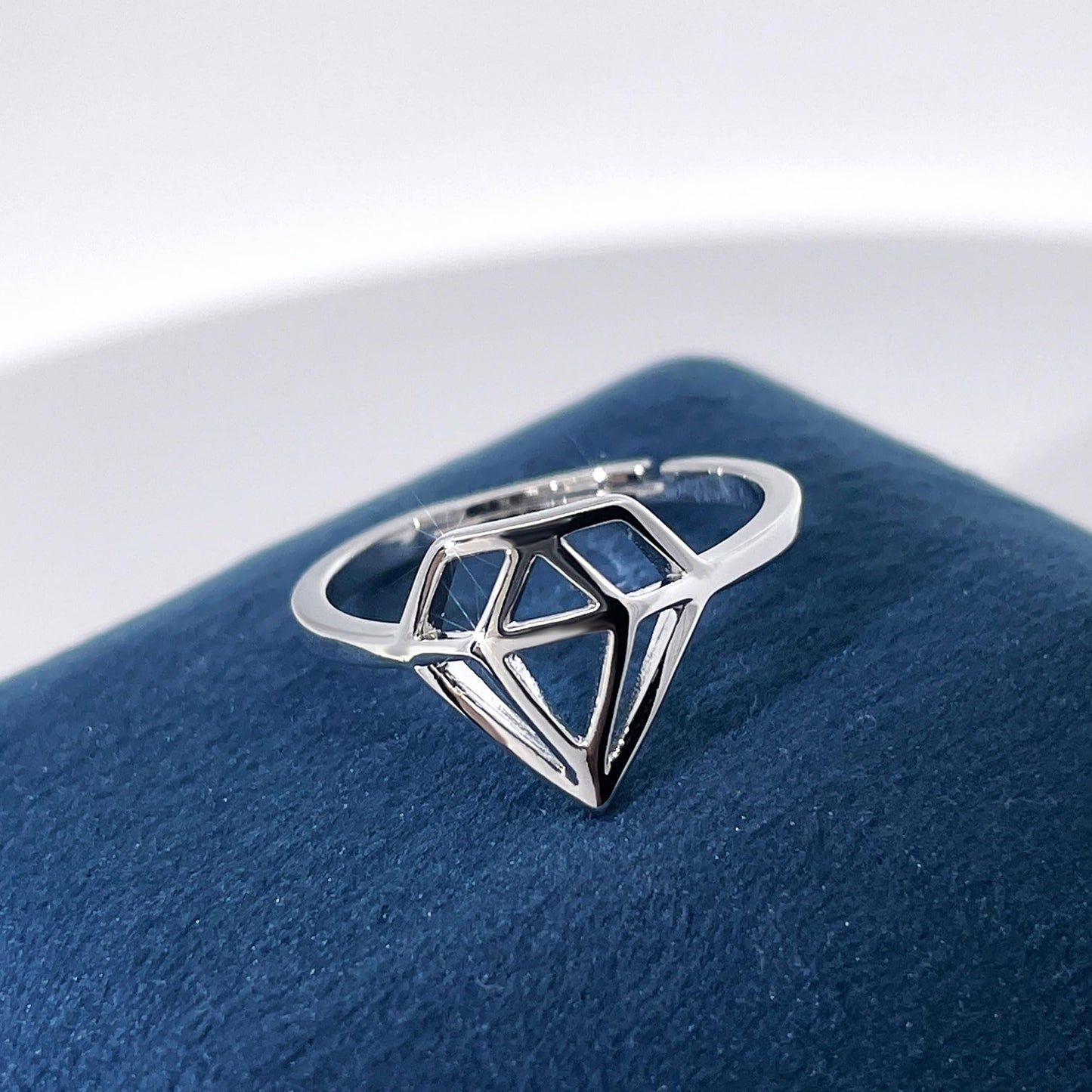 Warm Fortune Geometric Diamond-Shaped Statement Ring for Women, 18K Gold Plated Openwork Hollow Band, Dainty Fashion Cocktail Jewelry