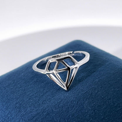 Warm Fortune Geometric Diamond-Shaped Statement Ring for Women, 18K Gold Plated Openwork Hollow Band, Dainty Fashion Cocktail Jewelry