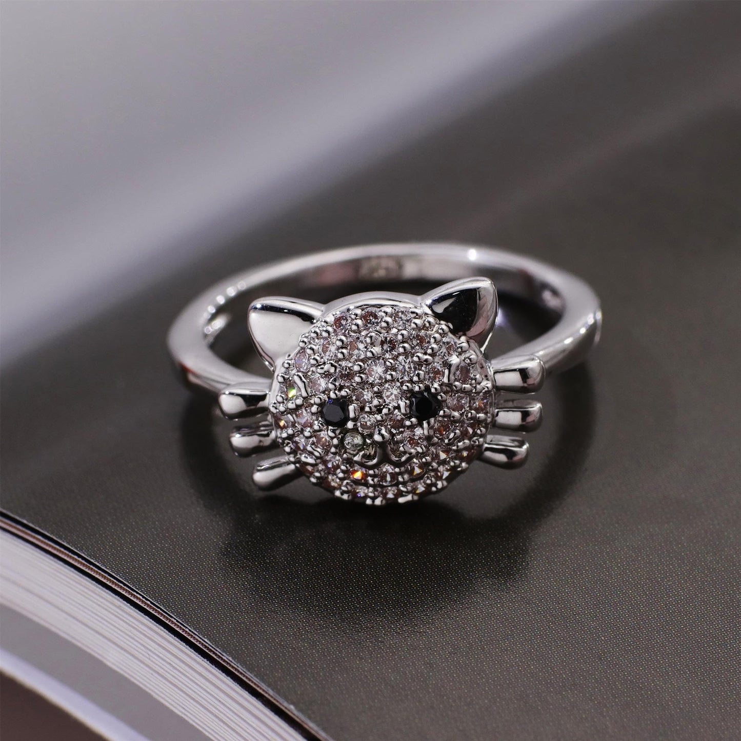 Warm Fortune Full Paved Hello Kitty Shaped Promise Ring for Her - 18K Gold Plated Cubic Zirconia, Stackable Gift Valentine's Day, Fashion & Daily Elegant Wear, Size 7