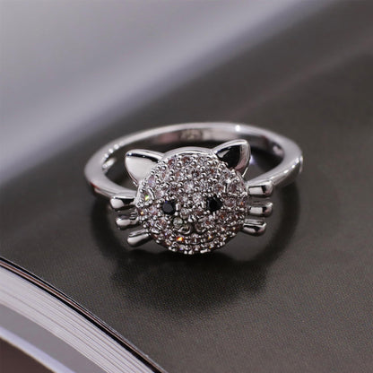 Warm Fortune Full Paved Hello Kitty Shaped Promise Ring for Her - 18K Gold Plated Cubic Zirconia, Stackable Gift Valentine's Day, Fashion & Daily Elegant Wear, Size 7