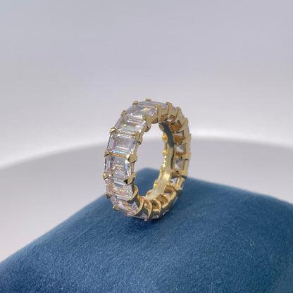 Warm Fortune Cubic Zirconia Band Style Ring for Women, 925 Sterling Silver with 18K Gold Plated Anniversary Ring, Gift for Her Promise Ring