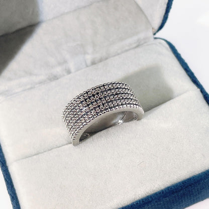 Warm Fortune Multi-Row Black & White Eternity Ring for Her - 18K Gold Plated Cubic Zirconia, Anniversary & Valentine's Day Gift, Timeless Promise & Wedding Jewelry, Size 7-9