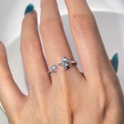 Warm Fortune Cubic Zirconia Engagement Ring for Women, 925 Sterling Silver with 18K White Gold Plated Anniversary Ring, Gift for Her Promise Ring,Adjustable