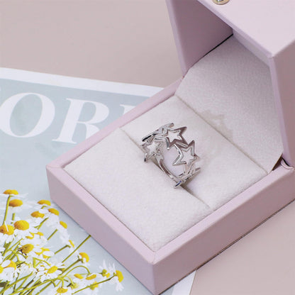 Warm Fortune Multi-Star Promise Ring for Her - 18K Gold Plated Openwork Adjustable Ring, Stackable Gift Valentine's Day, Fashion & Daily Elegant Wear，Size 8-6