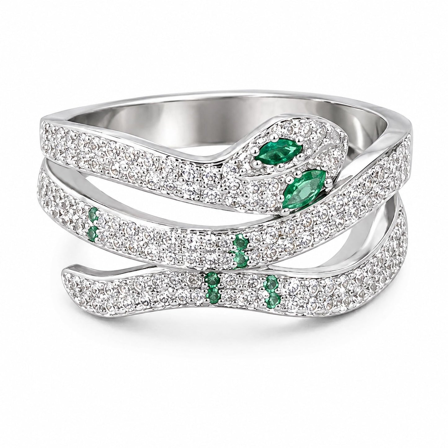 Warm Fortune Emerald Eye Full Paved Snake Promise Ring for Her - 18K Gold Plated Cubic Zirconia, Stackable Gift Valentine's Day, Fashion & Daily Elegant Wear, Size 6-8
