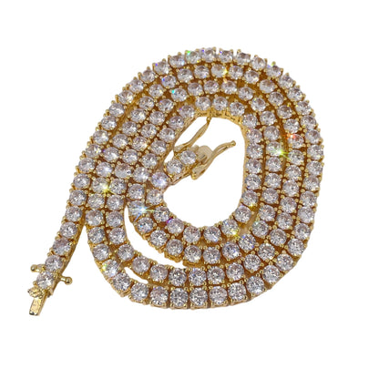 Warm Fortune Tennis Chain Necklace for Women Men,Iced Out Gold Plated Cubic Zirconia,16inch Chain,Hip Hop Street Style Fashion Jewelry