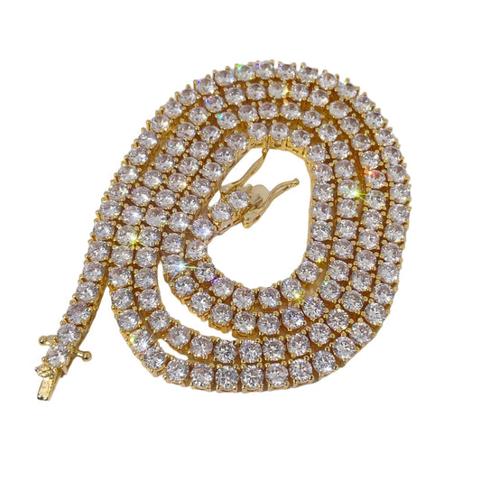 Warm Fortune Tennis Chain Necklace for Women Men,Iced Out Gold Plated Cubic Zirconia,16inch Chain,Hip Hop Street Style Fashion Jewelry