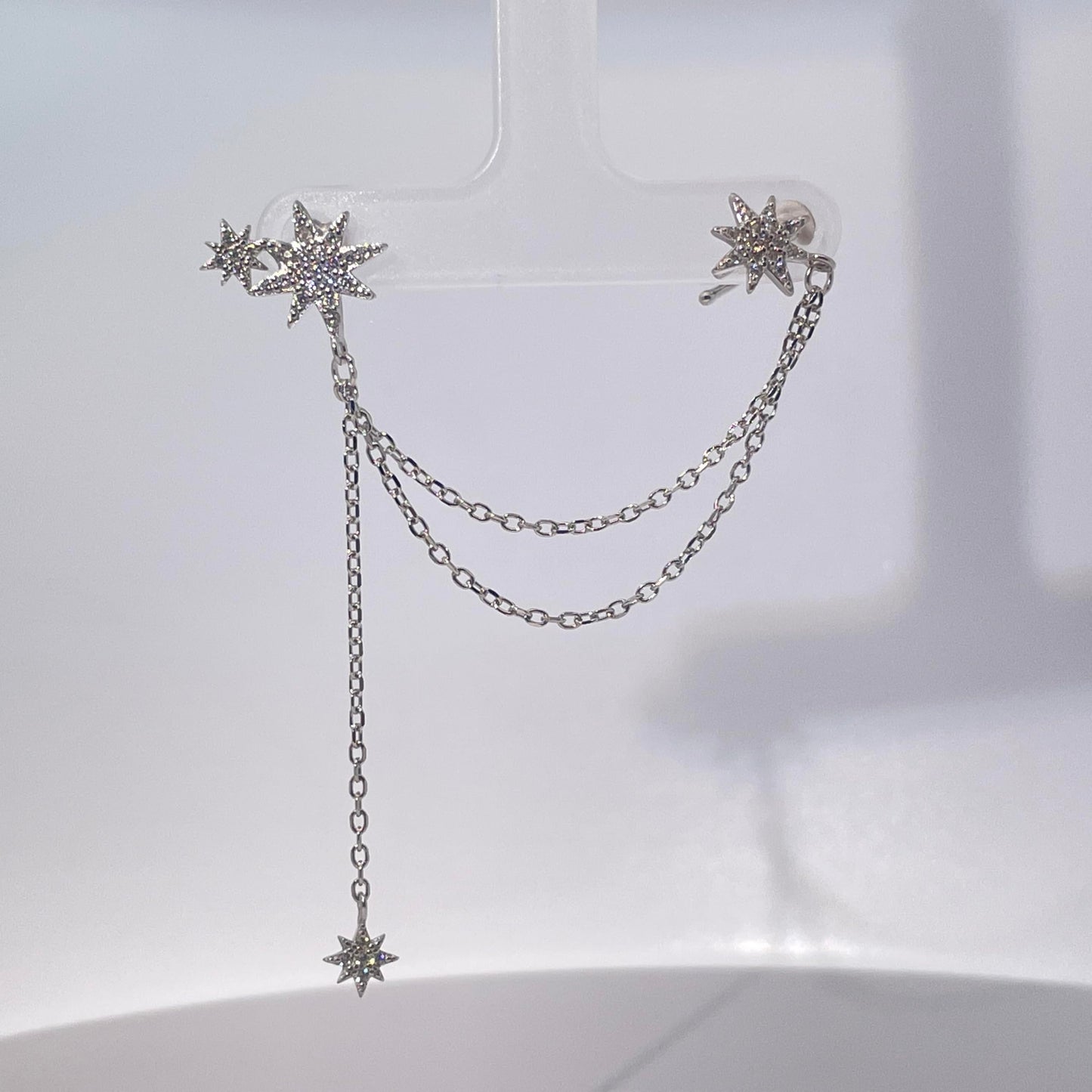 Warm Fortune 18K Gold Plated Star Cubic Zirconia Ear Cuff Chain Earrings for Women Hypoallergenic - Valentine's Day, Mother's Day, Birthday Gift for Her