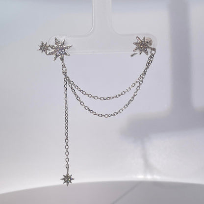 Warm Fortune 18K Gold Plated Star Cubic Zirconia Ear Cuff Chain Earrings for Women Hypoallergenic - Valentine's Day, Mother's Day, Birthday Gift for Her