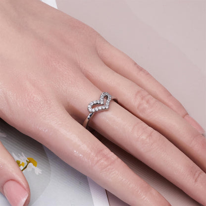Warm Fortune V-Shaped Heart CZ Statement Ring for Women, 18K Gold Plated Adjustable Open Band, Sparkling Paved Cubic Zirconia Wishbone Ring, Romantic Everyday Jewelry