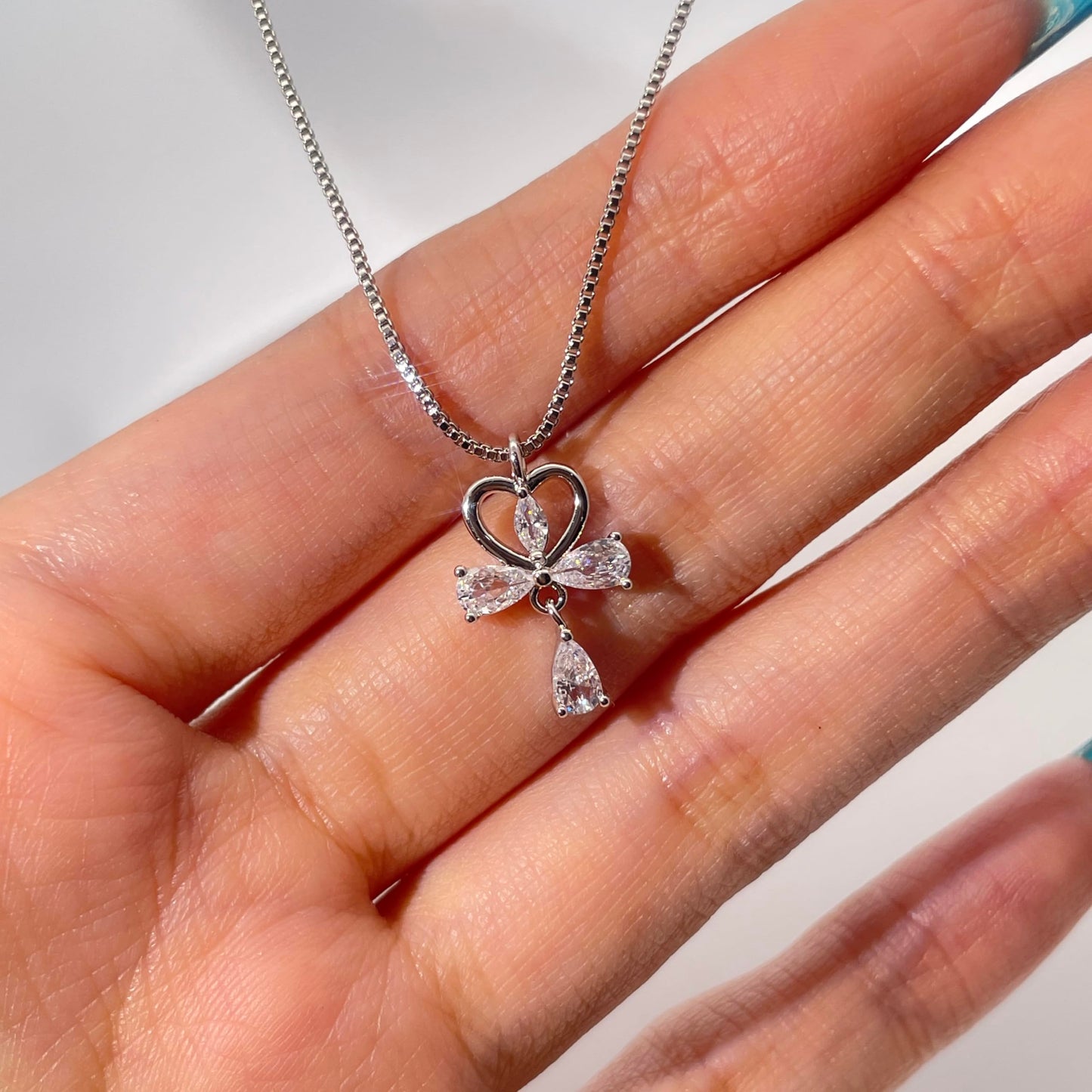 Warm Fortune Cubic Zirconia Pendant Necklace for Women,18K White Gold Plated,18 inch + 2inch Chain