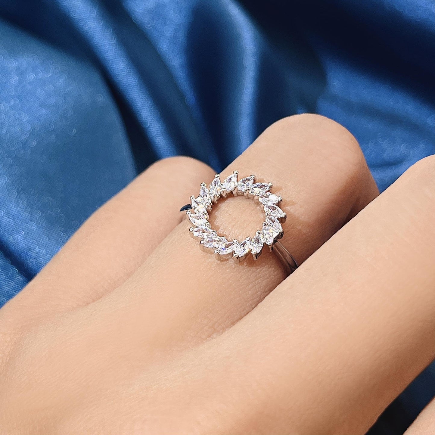 Women Sparkling Marquise Stone Wreath Adjustable Open Ring,18K Gold Plated Stackable Promise Jewelry for Gift