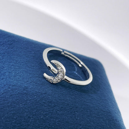 Warm Fortune Crescent Moon Ring, 18K Gold Plated CZ Stackable Promise Ring, Minimalist Celestial Jewelry for Women