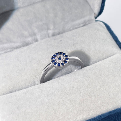 Warm Fortune Blue Halo Promise Ring for Her - 18K Gold Plated Cubic Zirconia, Minimalist Fashion Jewelry for Women, Adjustable