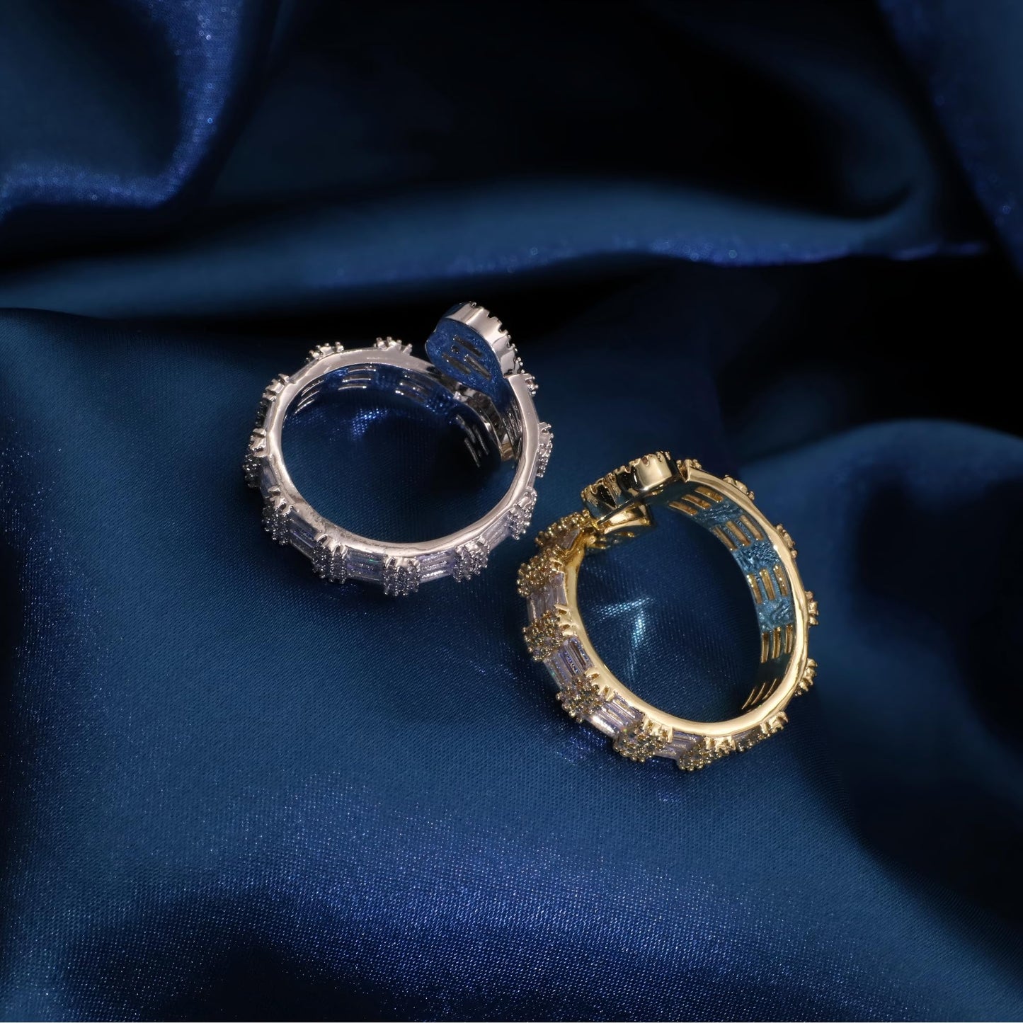 Warm Fortune Gold Plated Cubic Zirconia Band Ring, Hip Hop Street Style For Man or Women Fashion Jewelry