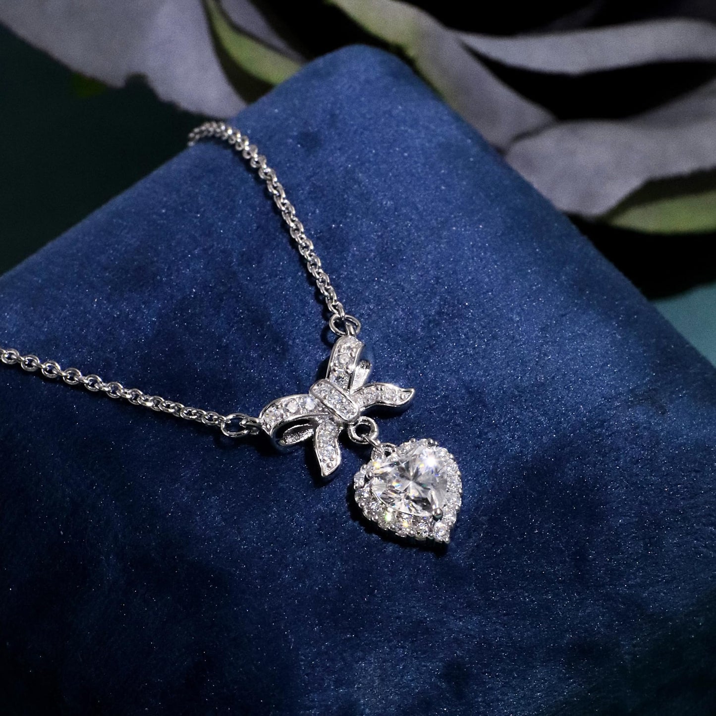 Warm Fortune Moissanite Pendant Necklace for Women, 0.5/1.0 ct DE VVS, 18K White Gold Plated Sterling Silver, 16 inch + 2inch Chain