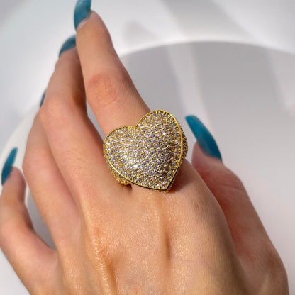 Warm Fortune Gold Plated Cubic Zirconia Band Ring, Hip Hop Street Style For Man or Women Fashion Jewelry