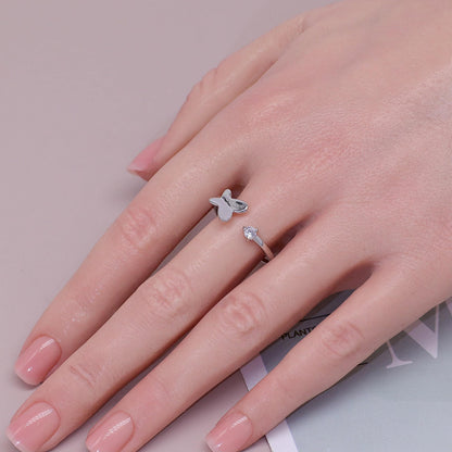 Warm Fortune Butterfly Promise Ring for Her - 18K Gold Plated Cubic Zirconia, Stackable Gift Valentine's Day, Fashion & Daily Elegant Wear, Size 7-8