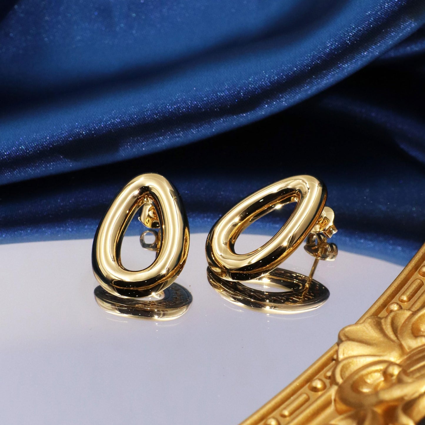 Warm Fortune 18K Heavy Gold Teardrop Stud Earrings for Women, 0.075μm Luxury Plating, Hypoallergenic