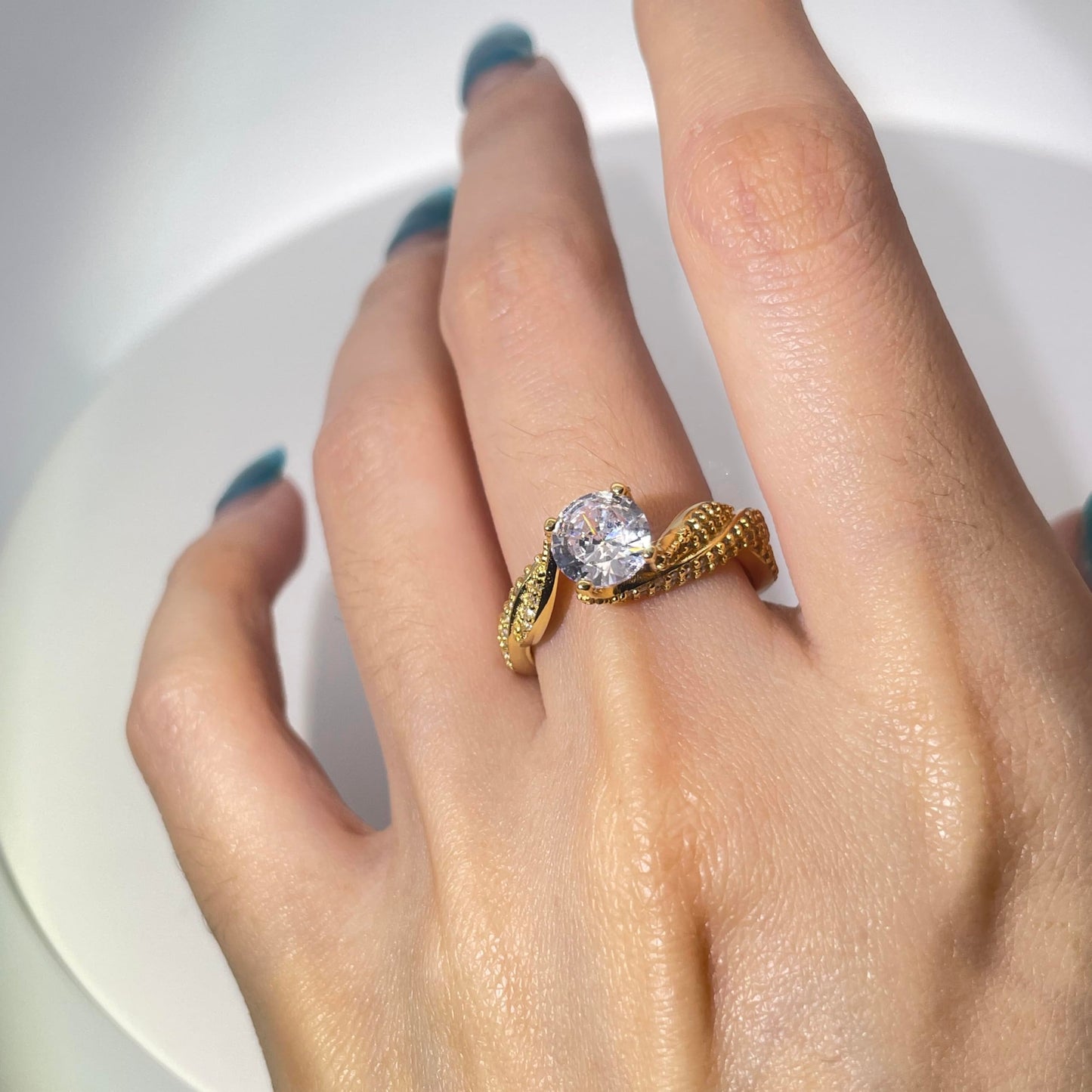 Warm Fortune Cubic Zirconia Engagement Ring for Women, 925 Sterling Silver with 18K Gold Plated Anniversary Ring, Gift for Her Promise Ring