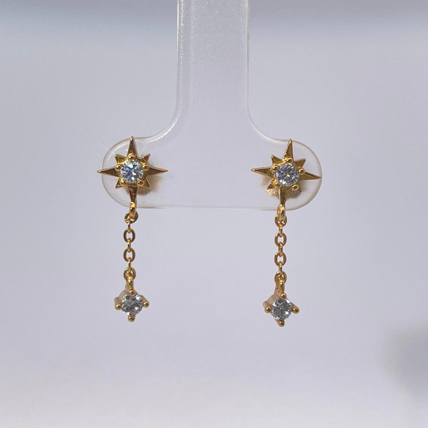 Warm Fortune 18K Gold Plated Star & Round Shape Cubic Zirconia Drop Earrings for Women Hypoallergenic - Valentine's Day, Mother's Day, Birthday Gift for Her