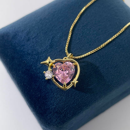 Warm Fortune Cubic Zirconia Pendant Necklace for Women,18K Gold Plated,15 inch + 2inch Chain