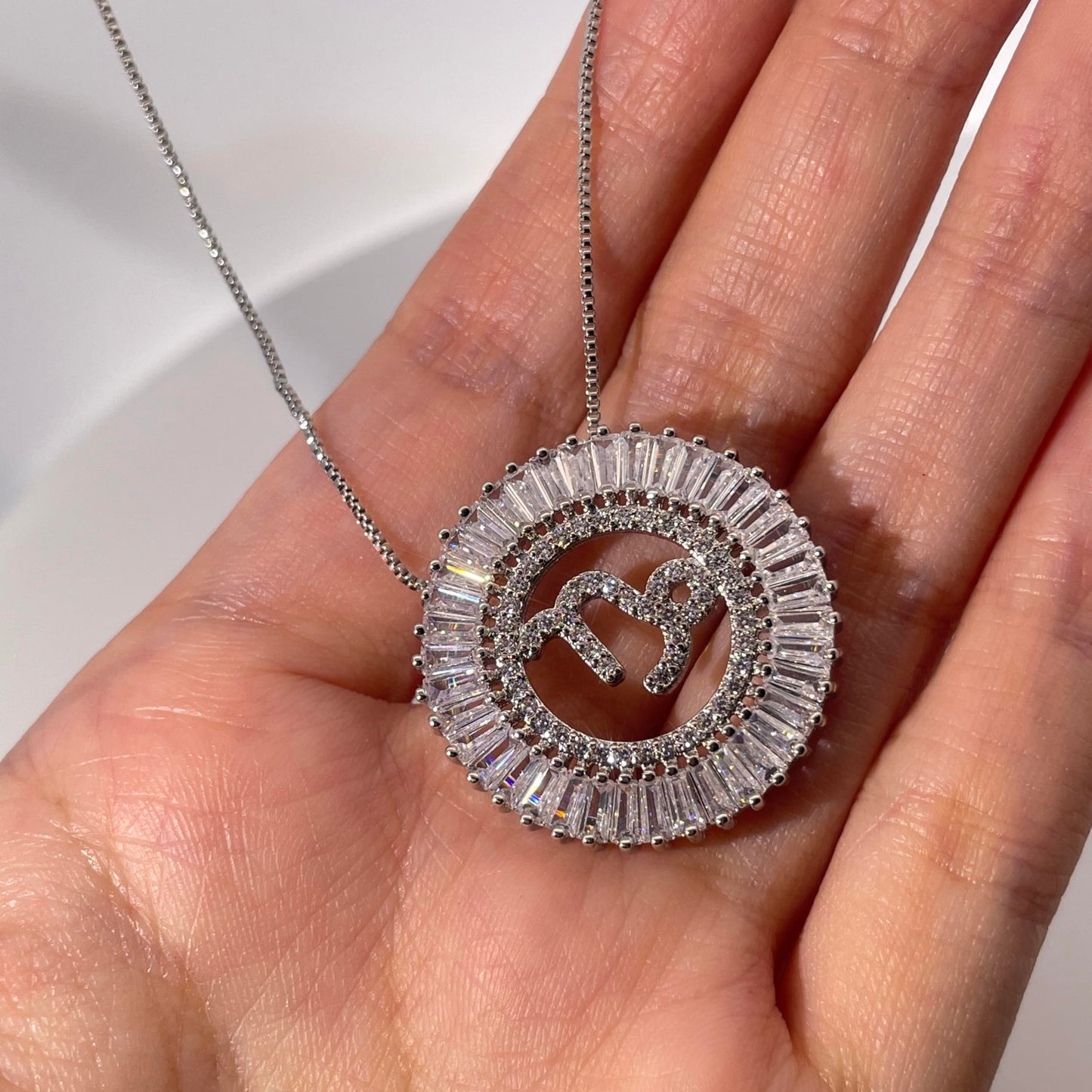 Warm Fortune Zodiac Pendant Necklace for Women,Cubic Zirconia,18K White Gold Plated,18 inch + 2inch Chain