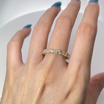 Warm Fortune Cubic Zirconia Band Style Ring for Women, 925 Sterling Silver with 18K Gold Plated Anniversary Ring, Gift for Her Promise Ring