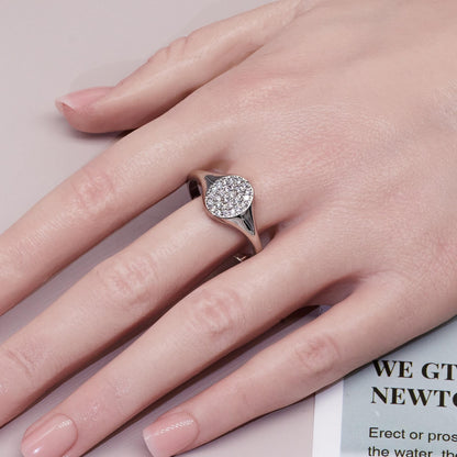 Warm Fortune Round Paved Cubic Zirconia Signet Ring for Women,18K Gold Plated Smooth Band Casual Daily Jewelry, Size 7-10