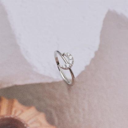Warm Fortune Moon Shaped Promise Ring for Her - 18K Gold Plated Cubic Zirconia, Stackable Gift Valentine's Day, Fashion & Daily Elegant Wear,Adjustable