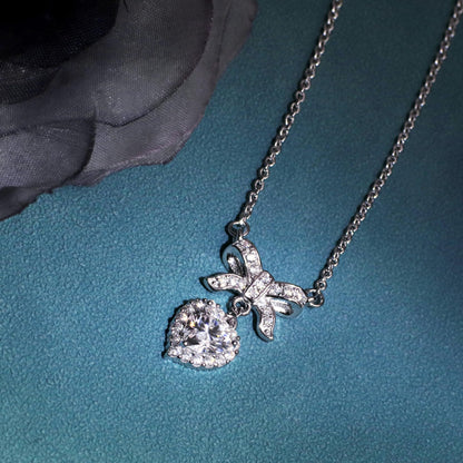 Warm Fortune Moissanite Pendant Necklace for Women, 0.5/1.0 ct DE VVS, 18K White Gold Plated Sterling Silver, 16 inch + 2inch Chain