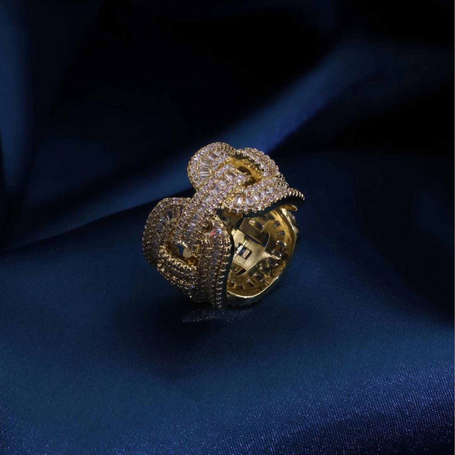 Warm Fortune Gold Plated Cubic Zirconia Band Ring, Hip Hop Street Style For Man or Women Fashion Jewelry