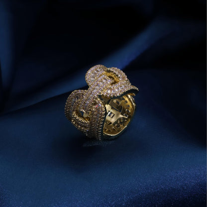 Warm Fortune Gold Plated Cubic Zirconia Band Ring, Hip Hop Street Style For Man or Women Fashion Jewelry