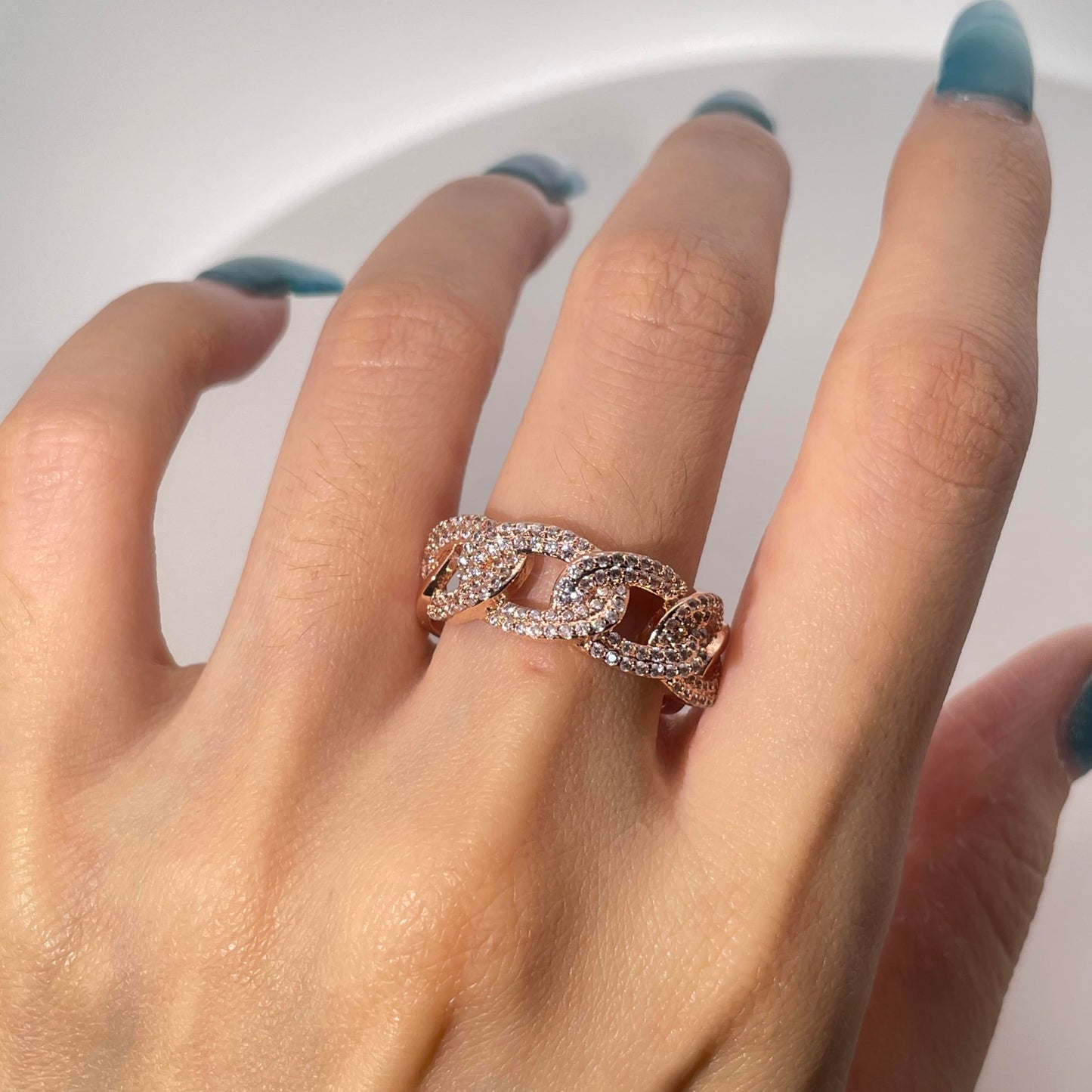 Warm Fortune Gold Plated Cubic Zirconia Band Ring, Hip Hop Street Style For Man or Women Fashion Jewelry