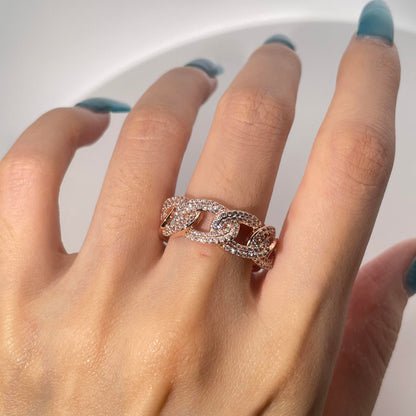 Warm Fortune Gold Plated Cubic Zirconia Band Ring, Hip Hop Street Style For Man or Women Fashion Jewelry