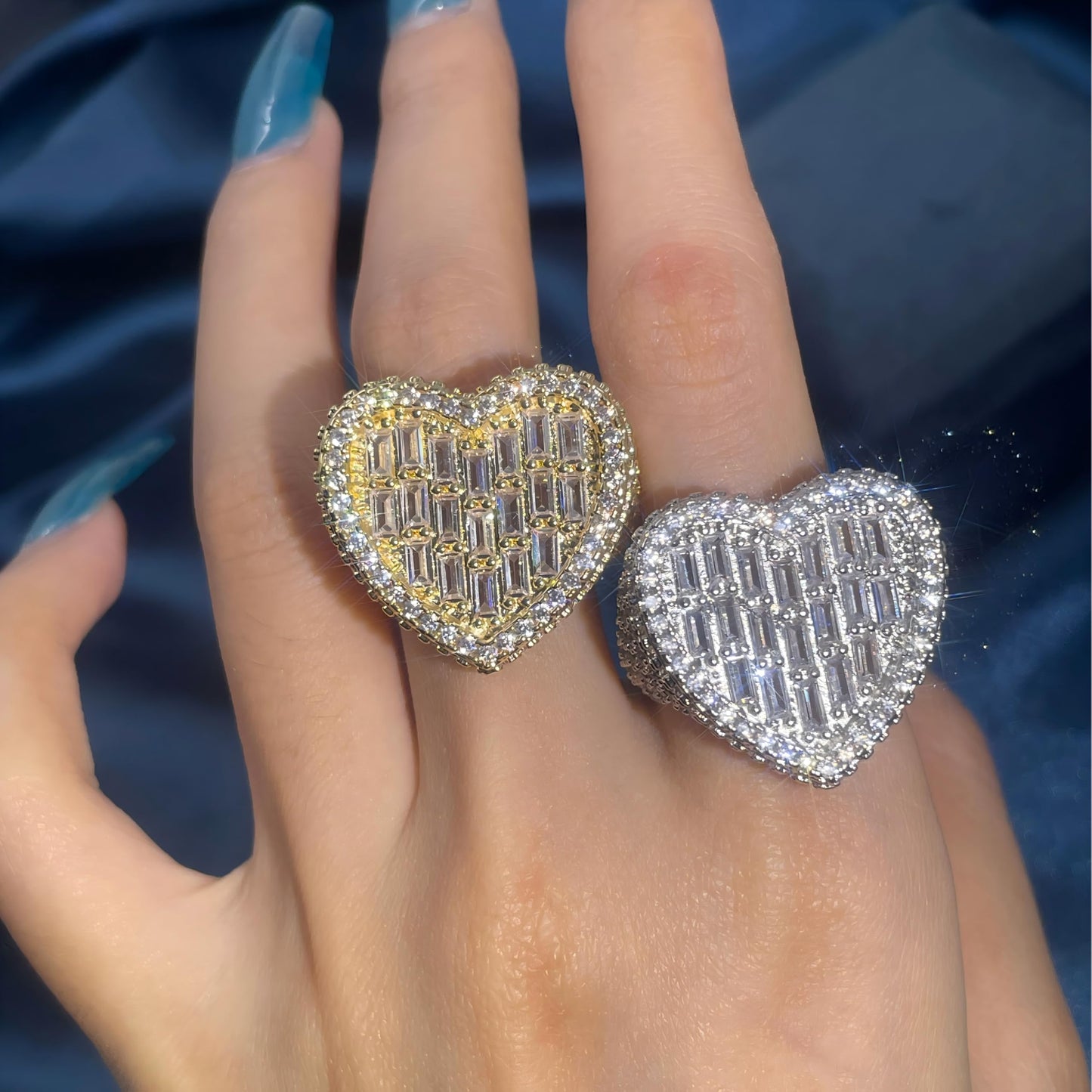 Warm Fortune Iced Out Heart Pinky Rings for Men & Women, 18K Gold Plated Cubic Zirconia Bling Bling Hip Hop Fashion Jewelry - Size 7-9