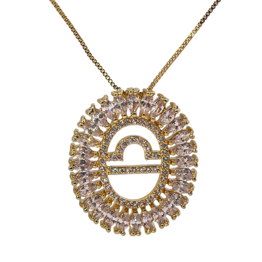 Warm Fortune Zodiac Pendant Necklace for Women,Cubic Zirconia,18K Gold Plated,18 inch + 2inch Chain