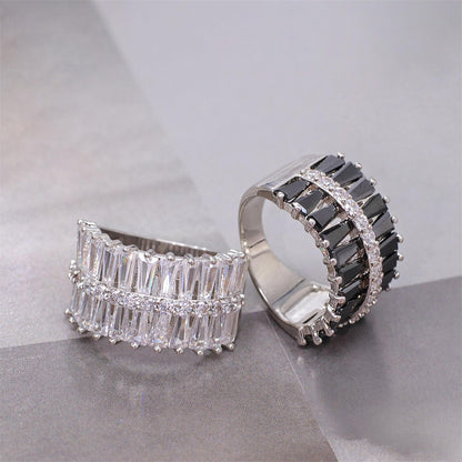 Warm Fortune Baguette Eternity Ring for Her - 18K Gold Plated Cubic Zirconia, Anniversary & Valentine's Day Gift, Timeless Promise & Wedding Jewelry, Size 8-8.5