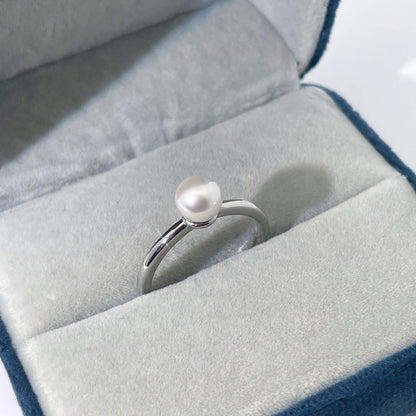 Warm Fortune Single Pearl Promise Ring for Her - 18K Gold Plated, Stackable Gift Valentine's Day, Fashion & Daily Elegant Wear, Adjustable